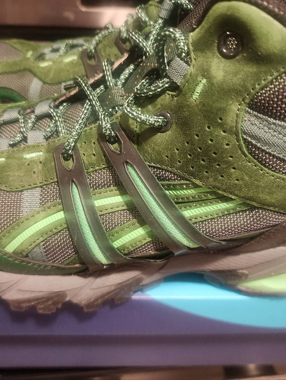 Green Asics Suede and Mesh Athletic Shoe